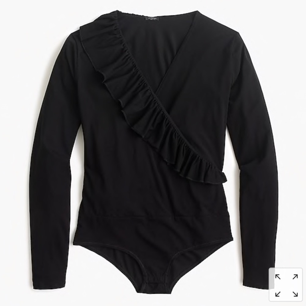 J. Crew Black ruffle-front wrap bodysuit